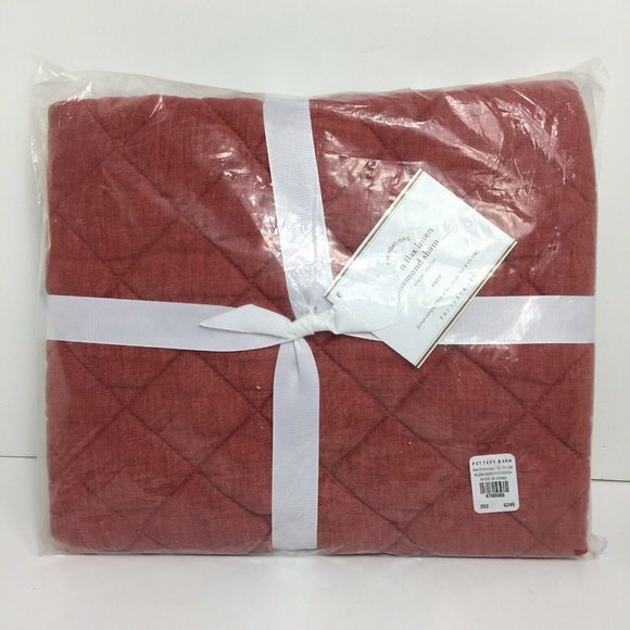 Pottery Barn Belgian Flax Linen Diamond Euro Sham In Brick Foundations 26" X 26" - Picture 10 of 12